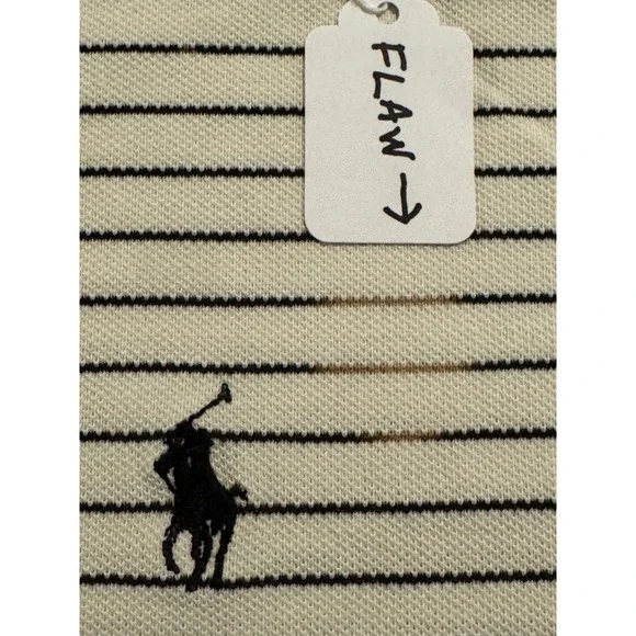 Polo Ralph Lauren Mens Large Cream Navy Striped Short Sleeve Pique Polo Shirt - Picture 8 of 8